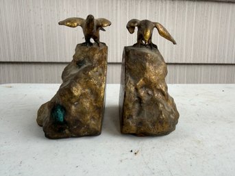 Pair Of Brass Eagle Bookends Featuring Birds Perched