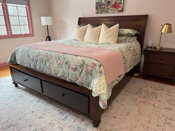 Classic Cherry Finish King Sized Bed With Two Storage Drawers