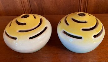Pair Of Maine BLUEHILL POTTERY Flower Frogs SBHP