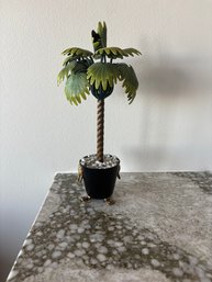 1980s Miniature Petit Choses Decorative Tole Potted Palm Tree In Urn With Lions Heads