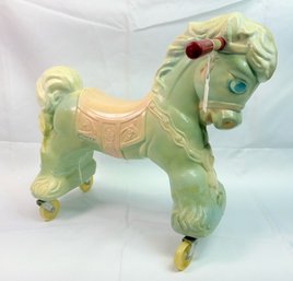 Circa 1962 Wonder Pink & Blue Horse On Wheels