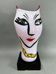 Signed Kosta Boda Ulrica Hydman Vallien 'Open Minds' Hand Painted Glass Statue, Sweden