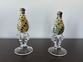 Pair Of Gazelle Glass Green Salt & Pepper Shakers