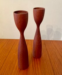 Danish Modern Turned Teak Candlesticks