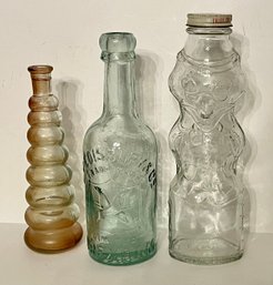 Three Vintage Glassware Pieces - One Bank & Two Bottles