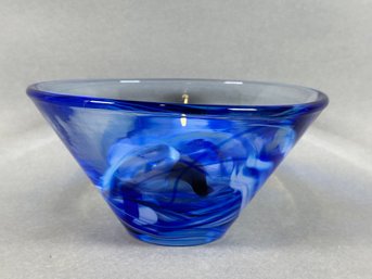 Vintage Kosta Boda Blue And White Swirl Glass Fruit Bowl