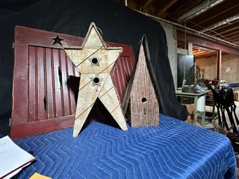 Two Large Wood Bird Houses/ One With Metal Roof