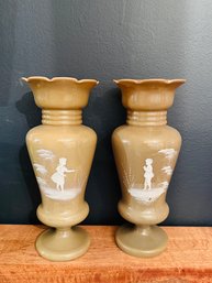Pair Of Vintage Mary Gregory  Vases