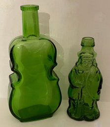 Two Green Glass Vintage Bottles - Wheaten N.J.