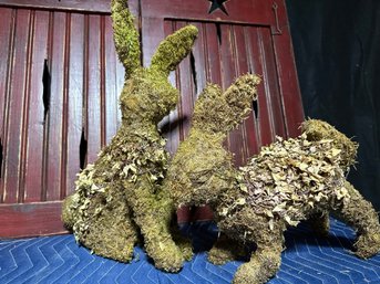 2 Moss Bunnies - One Sitting One Standing