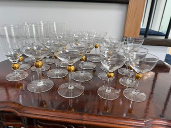 Elegant Bohemia Crystal Barware - Martini & Wine Glasses With Gold Leaf Accents