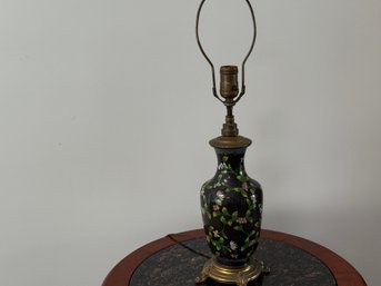 Vintage Black Floral Cloisonne Urn Lamp With Patinated Brass Fittings And Clawfoot Base