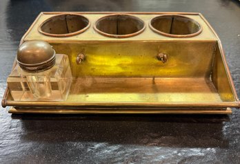 Antique Brass Desk Set/Pen Letter Holder