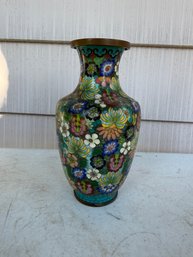 Chinese Cloisonne Vase Decorated With An Intricate Multicolored Thousand Flowers Pattern
