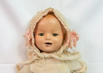 Vintage Cloth Body Doll In Tattered Lace Gown