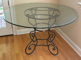 Quality Wrought Iron Base Table With Round Glass Top