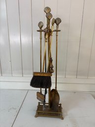 Vtg Nautical Fireplace Tools Set Solid Brass Seashell Clam Shell Marine Stand