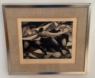 Framed Etching Titled The Sheet Pencil Signed John Fenton