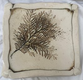 Botanical Pottery Square Dish Signed Lindsay