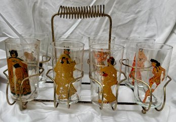 Vintage Peek-a-boo Cups With Metal Carrier
