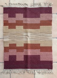 Modernist Geometric Flat-Weave Rug: Hand-Woven Wool Rllakan Style With Gradated Plum & Terracotta Tones