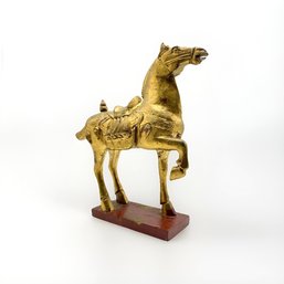 Vintage Asian Tang Style Gold Gilt Wood Horse Sculpture