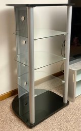 Modern Silver Metal & Tempered Glass Shelving Unit Lot #1