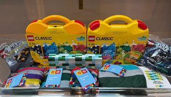 LEGO Group With Bricks, Erasers, Note Cards And Tote Bags