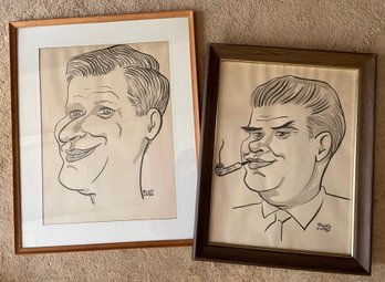 Two Vintage Framed Caricatures By Roger Webb