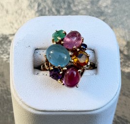 14K Yellow Gold Ring With Multiple Rough Polished Stones