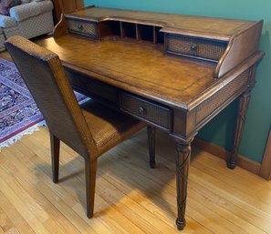 Wooden Rattan Style Writing Desk And Chair Set