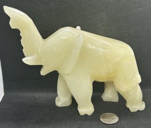 Hefty Vintage 1950s Mexican Hand Carved Onyx Good Luck Elephant Statue