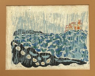 Signed Framed Woodblock Print On Washi Fibrous Paper Titled RAPIDS 58/97 By Pamela Kieth