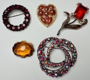 Vintage Brooches And Pins: Orange And Reds Including BSK, Florenza And Warner  (5)