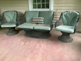 Vintage 3 Piece Green Patio Set Bouncer Chairs