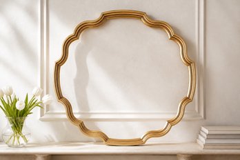 Vintage Solid Brass Scalloped Mirror Frame Hollywood Regency Moroccan Revival Style