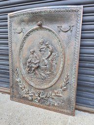Antique Cast Iron Fireplace Summer Front Cover With Figural Motif