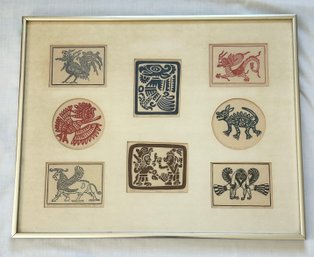 Signed Framed Linoleum Block Prints By Allen Bjorkman.