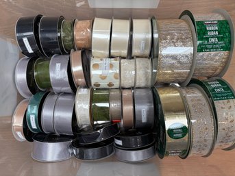 33 Spools Of Ribbon Including Polka Dot