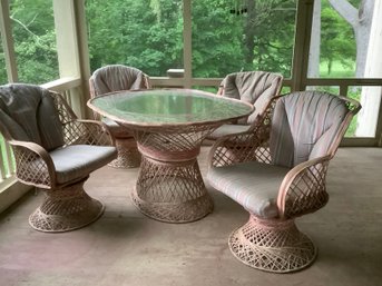 Vintage Wicker Patio Table With Bouncer Chairs