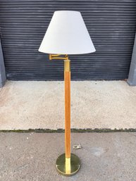 Mid Century Bamboo Reedand Brass Swing Arm Floor Lamp