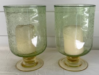 Pair Of Blown Glass Candle Holders