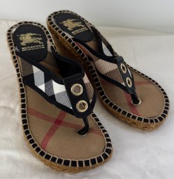 Ladies Burberry Black Nova Check Wedge Sandals