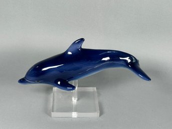 Cobalt Blue Ceramic Dolphin Display Figure