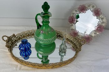 Dresser Items Including Murano Mirror