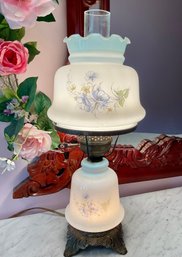 Vintage Floral Hurricane Lamp Dual Light Glass Floral