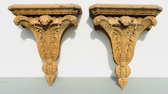Pair Of Vintage Wood Carved Corbels
