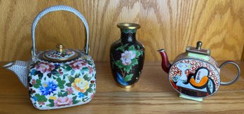 Three Pieces Of Enameled Decor