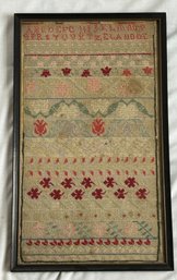 Antique Framed Needlework Sampler.