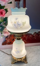 Vintage Floral Hurricane Lamp Dual Light Glass Floral